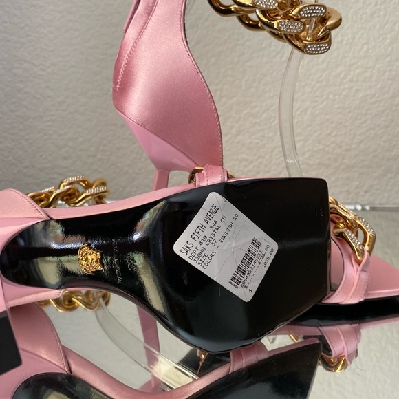 New Versace Crystal Chain High-Heel Sandals Pink 37 $1,725 - Picture 14 of 16